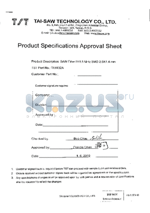 TA1132A datasheet - SAW Filter 881.5MHz