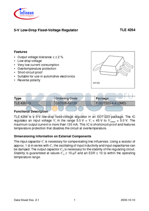 TLE4264G datasheet - 5-V Low-Drop Fixed-Voltage Regulator