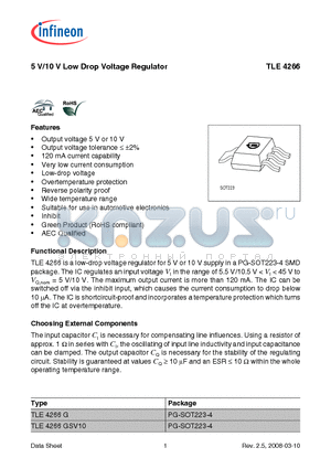 TLE4266 datasheet - 5 V/10 V Low Drop Voltage Regulator Output voltage 5 V or 10 V