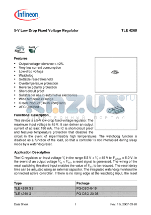 TLE4268GS datasheet - 5-V Low Drop Fixed Voltage Regulator Output voltage tolerance  a2%
