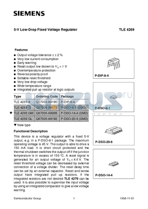 TLE4269A datasheet - 5-V Low-Drop Fixed Voltage Regulator