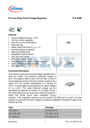 TLE4269_07 datasheet - 5-V Low Drop Fixed Voltage Regulator Output voltage tolerance  a2%