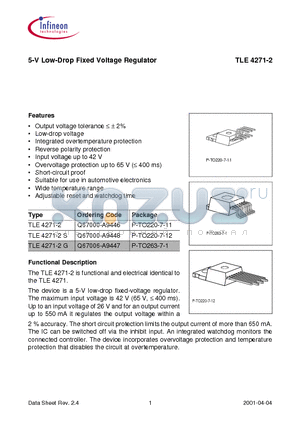 TLE4271 datasheet - 5-V Low-Drop Fixed Voltage Regulator