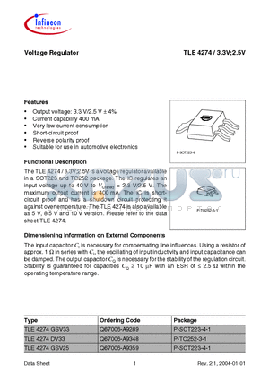 TLE4274 datasheet - Voltage Regulator