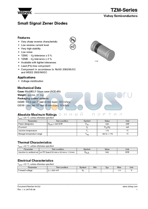 TZMB2V7 datasheet - Small Signal Zener Diodes