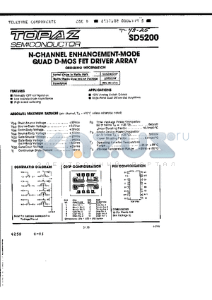 SD5200 datasheet - N-CHANNEL ENHANCEMENT-MODE QUAD D-MOS FET DRIVER ARRAY