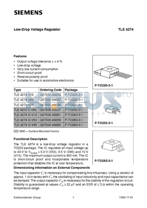 TLE4274V85 datasheet - Low-Drop Voltage Regulator