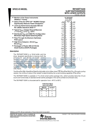 SN74ABT16240 datasheet - 16-BIT BUFFER/DRIVER WITH 3-STATE OUTPUTS