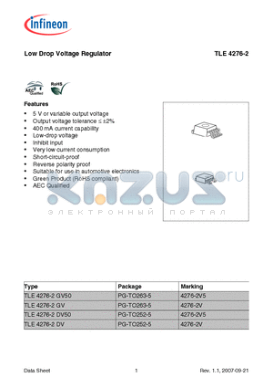 TLE4276-2 datasheet - Low Drop Voltage Regulator 5 V or variable output voltage Output voltage tolerance  a2%