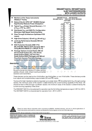 SN74ABT16241A datasheet - 16-BIT BUFFERS/DRIVERS WITH 3-STATE OUTPUTS