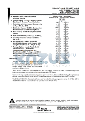 SN74ABT16240ADLRG4 datasheet - 16-BIT BUFFERS/DRIVERS WITH 3-STATE OUTPUTS