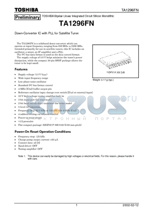 TA1296FN datasheet - Down-Converter IC with PLL for Satellite Tuner