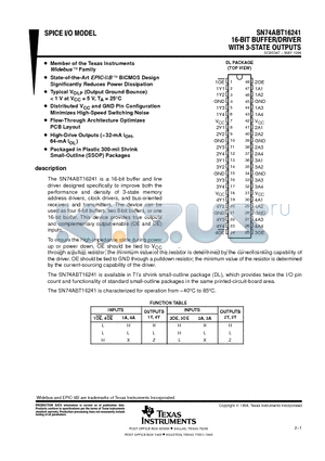 SN74ABT16241DL datasheet - 16-BIT BUFFER/DRIVER WITH 3-STATE OUTPUTS