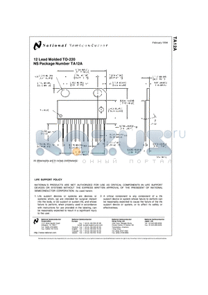 TA12A datasheet - 12 Lead Molded TO-220 NS Package Number TA12A