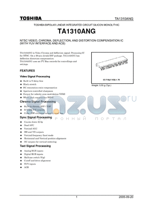 TA1310ANG datasheet - NTSC VIDEO, CHROMA, DEFLECTION, AND DISTORTION COMPENSATION IC (WITH YUV INTERFACE AND ACB)