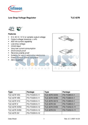 TLE4276SV85 datasheet - Low Drop Voltage Regulator 400 mA current capability