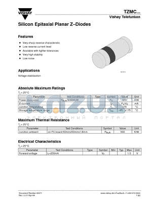 TZMC10 datasheet - Silicon Epitaxial Planar Z-Diodes