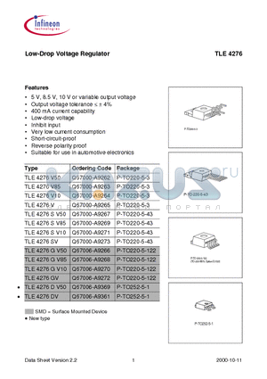 TLE4276V85 datasheet - Low-Drop Voltage Regulator