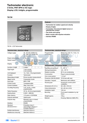 TA134013AX01 datasheet - Tachometer electronic