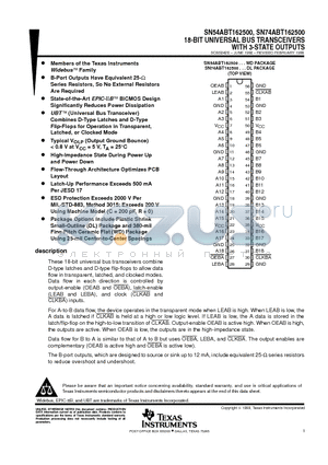 SN74ABT162500DL datasheet - 18-BIT UNIVERSAL BUS TRANSCEIVERS WITH 3-STATE OUTPUTS