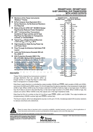 SN74ABT162501 datasheet - 18-BIT UNIVERSAL BUS TRANSCEIVERS WITH 3-STATE OUTPUTS