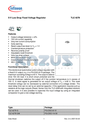 TLE4279GM datasheet - 5-V Low Drop Fixed Voltage Regulator