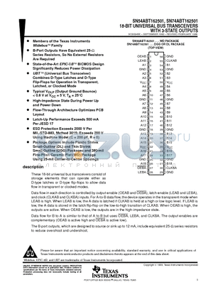 SN74ABT162501DGG datasheet - 18-BIT UNIVERSAL BUS TRANSCEIVERS WITH 3-STATE OUTPUTS