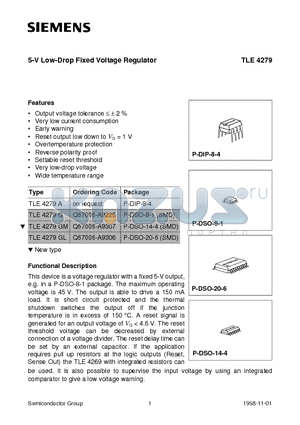 TLE4279G datasheet - 5-V Low-Drop Fixed Voltage Regulator