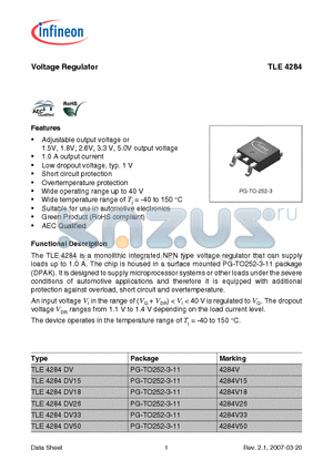 TLE4284DV18 datasheet - Voltage Regulator