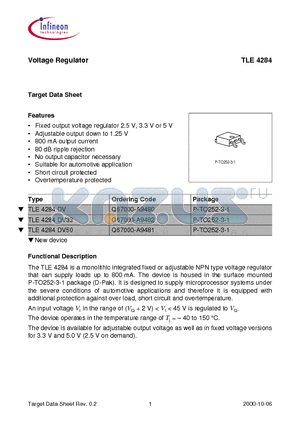 TLE4284DV33 datasheet - Voltage Regulator