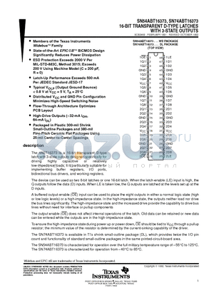 SN74ABT16373DGGR datasheet - 16-BIT TRANSPARENT D-TYPE LATCHES WITH 3-STATE OUTPUTS