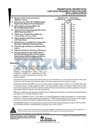 SN74ABT16374A datasheet - 16-BIT EDGE-TRIGGERED D-TYPE FLIP-FLOPS WITH 3-STATE OUTPUTS