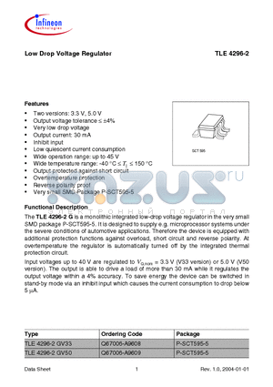 TLE4296-2GV50 datasheet - Low Drop Voltage Regulator