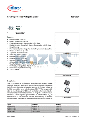 TLE42994G datasheet - Low Dropout Fixed Voltage Regulator