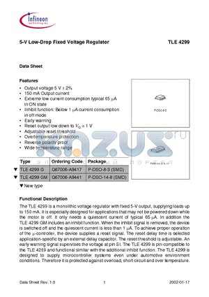 TLE4299GM datasheet - 5-V Low-Drop Fixed Voltage Regulator