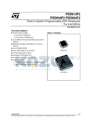 PSD913F1-B-12U datasheet - Flash In-System Programmable ISP Peripherals For 8-bit MCUs