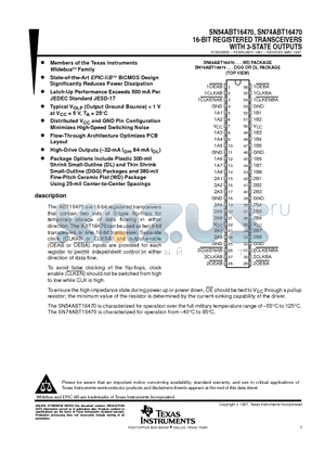 SN74ABT16470 datasheet - 16-BIT REGISTERED TRANSCEIVERS WITH 3-STATE OUTPUTS