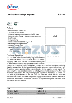 TLE4299GMV33 datasheet - Low-Drop Fixed Voltage Regulator