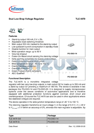 TLE4470 datasheet - Dual Low-Drop Voltage Regulator Very low dropout