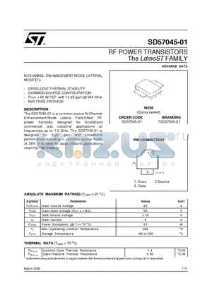 SD57045-01 datasheet - RF POWER TRANSISTORS The LdmoSTFAMILY