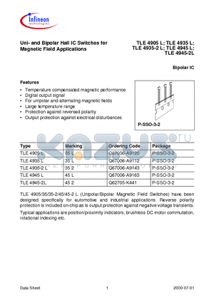 TLE4905 datasheet - Uni- and Bipolar Hall IC Switches for Magnetic Field Applications