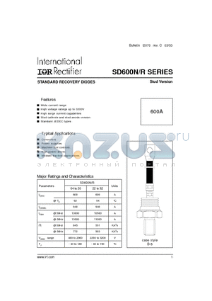 SD600N16PC datasheet - STANDARD RECOVERY DIODES