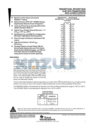 SN74ABT16640DGG datasheet - 16-BIT BUS TRANSCEIVERS WITH 3-STATE OUTPUTS