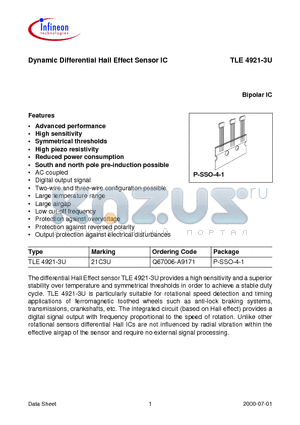 TLE4921-3U datasheet - Dynamic Differential Hall Effect Sensor IC