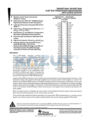 SN74ABT16646DLR datasheet - 16-BIT BUS TRANSCEIVERS AND REGISTERS WITH 3-STATE OUTPUTS