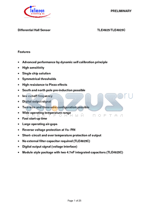 TLE4925 datasheet - Differential Hall Sensor