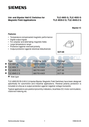 TLE4935-2G datasheet - Uni- and Bipolar Hall IC Switches for Magnetic Field Applications