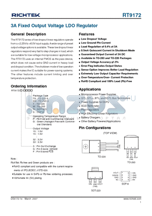 RT9172F-16PM5 datasheet - 3A Fixed Output Voltage LDO Regulator