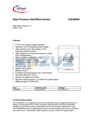 TLE4966H datasheet - High Precision Hall-Effect Switch