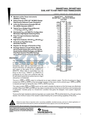 SN74ABT16833DGG datasheet - DUAL 8-BIT TO 9-BIT PARITY BUS TRANSCEIVERS